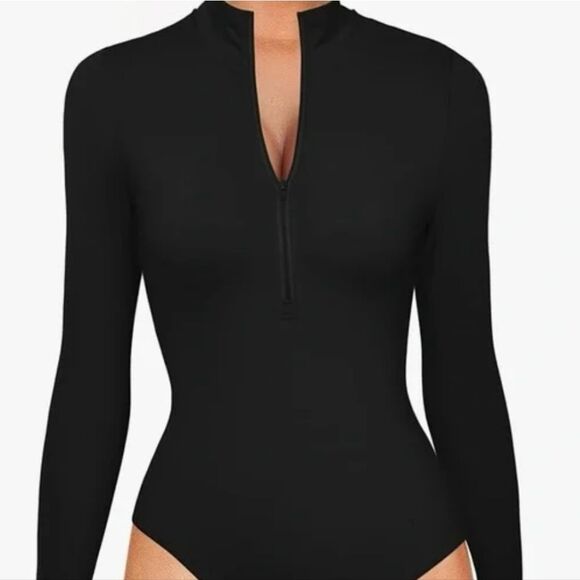 NWT MangoPop XXL Black Zip-Up Long Sleeve black Bodysuit - Picture 1 of 8
